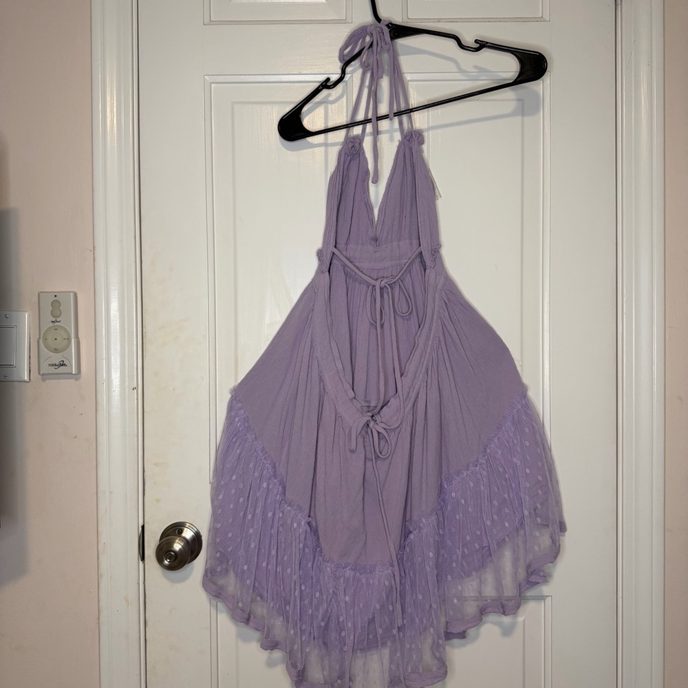 Lavender Halter Ruffle Mini Dress | Medium - Picture 4 of 4
